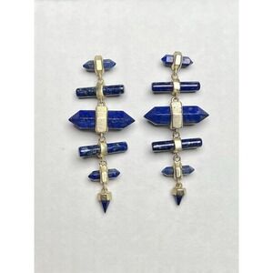 KENDRA SCOTT PARSONS AWSOME LAPIZ LAZULI GOLD PLATE STATEMENT EARRINGS
